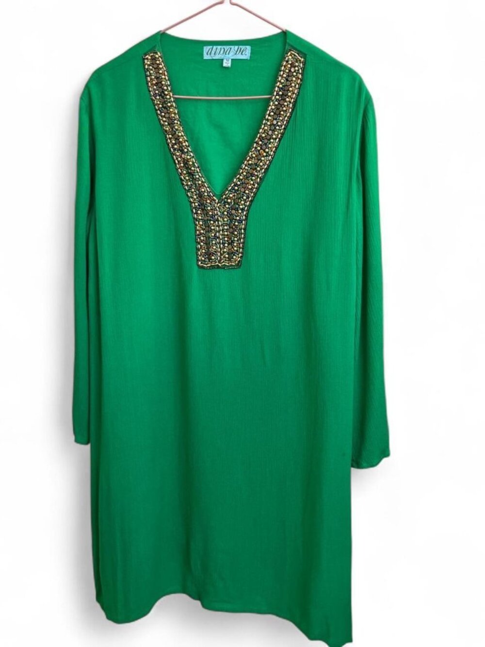 Emerald Beaded Tunic Dress | Size Medium